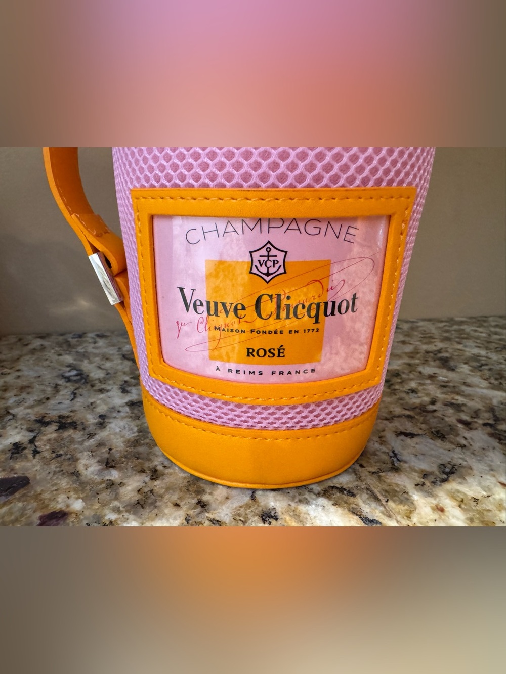 Veuve Clicquo: Pink Rose & Yellow Champagne Bottle Cover Ice Jacket with Handle - Picture 6 of 7